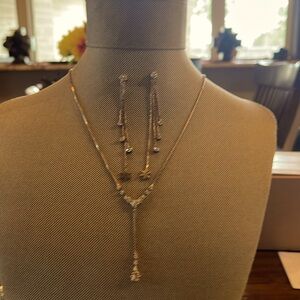 Beautiful and sparkly 3 strand drop earrings and single drop necklace!